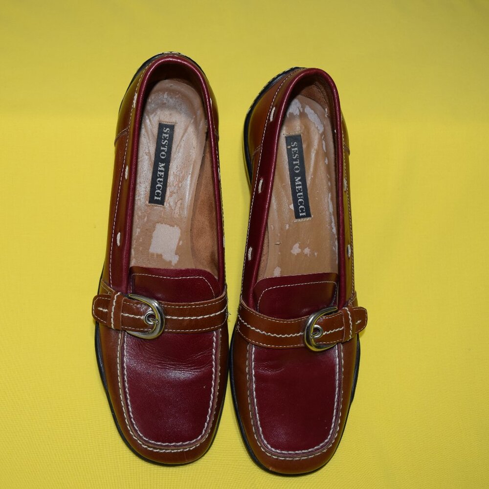 SESTO MEUCCI WOMEN’S RED LEATHER SLIP-ON LOAFERS SIZE 7/12 M Gently Used